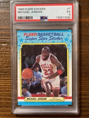 1988 - 89 Fleer 超级明星贴纸 - 迈克尔乔丹 #7 - PSA 5 - 最近分级 — 第 1/2 张图片