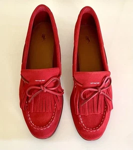 NIB POLO Ralph Lauren size 8 red suede soft leather fringe moc style loafers - Picture 1 of 7