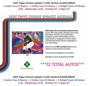 Jacob deGrom 2025 Topps Chrome Update 5 CASE Jumbo/H/D 38 Box BREAK #1 - Picture 1 of 1