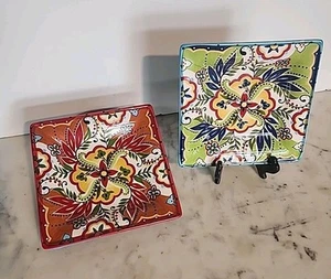ESPANA LIFESTYLE BOCCA 8" Square Salad Plate 2 Blue 1 Red RARE (price to sale) - Picture 1 of 5
