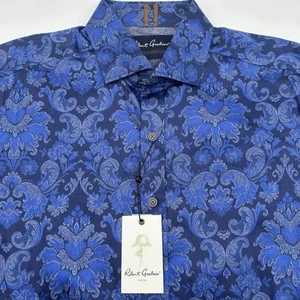 Robert Graham Shirt Mens XL Modern Americana Tailored Fit Blue Floral NEW - Picture 1 of 9