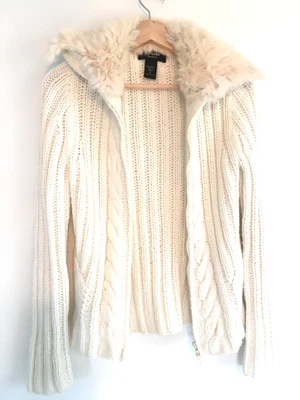 SUÉTER DE LANA CREMALLERA BLANCO CON CUELLO DE PIEL TALLA S ESTILO CÁRDIGAN CREMA EXPRESS Foto 1 de 4