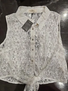 Womens White Lace Tie Waist Sleeveless Button Up Blouse Size Sz 2x, NWTs Iris LA - Picture 1 of 16