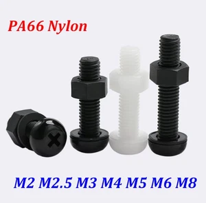 Phillips Pan Head Screws with Washer&Hex Nut Nylon Bolts M2 M2.5 M3 M4 M5 M6 M8 - Picture 1 of 11