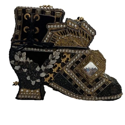 Bolso de mano Mary Frances RARO vintage con cuentas caja dura en forma de bota pedrería Foto 1 de 4