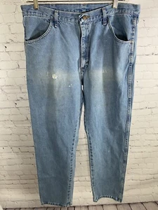 Rustler Mid Rise Light Wash Denim Straight Leg Distressed Blue Jeans Baggy 38x32 - Picture 1 of 16