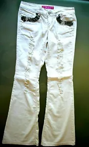 GLO JEANS *weiß**DESTROYED DOWN THE FRONT Snakeskin Strass Flare Gr. 7 - Bild 1 von 6
