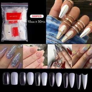 500Pcs Coffin French False Nails Tips Uv Gel Acrilico Copertura Completa - Foto 1 di 24