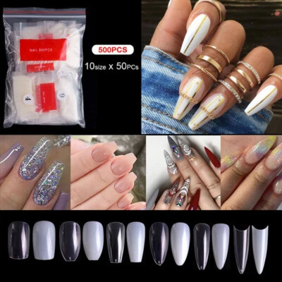 500Pcs Coffin French False Nails Tips Uv Gel Acrilico Copertura Completa - Immagine 1 di 4