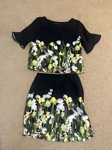 Nuevo Victoria Beckham Target Top + Juego de Falda Para Mujer Negro Floral Talla Pequeña - Imagen 1 de 5