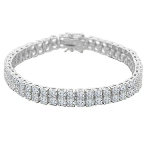 14K Weiß Gold Über 15.5CT Künstlicher Diamant Zweireihig Herren Tennis Armband - Bild 1 von 4