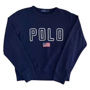 Polo Ralph Lauren Sweatshirt Pullover Y2K Big Logo USA Flag Jumper Womens Small - Picture 1 of 9
