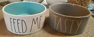 Rae Dunn Lot of 2 Pet Dog Bowls (FEED ME & TASTY) - Picture 1 of 5
