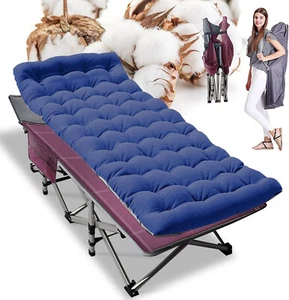 Adults Folding Sleeping Cot Guest Bed Heavy Duty Portable Cots Camping with Mat - Picture 1 of 10