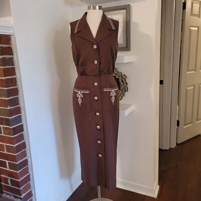 Vestido Lápiz Vintage Marrón Blanco Bordado Talla 10 Nipon Boutique Foto 1 de 4