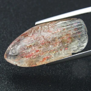 21.23Cts Nice Looking Natural Strawberry Quartz Carving Fish Shape Gemstone - Picture 1 of 4