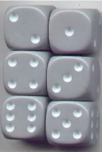 NEW Dice Set of 6 D6 (16mm) - Opaque Gray w/ white ink - Picture 1 of 1