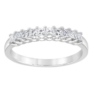 1/2 Carat T.W. Prong Set 14K White Gold PrincessCut Diamond Wedding Band For Her - Picture 1 of 5