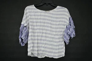 Eyeshadow Blue & White Stripe Panels Scoop Neck Shirt Short Flowy Sleeves S - Picture 1 of 8