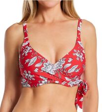 Pour Moi RED/WHITE Freedom Non Padded Wrap Tie Swim Top, US 38H, UK 38FF