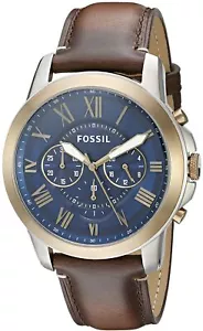 Fossil Grant Chronograph Blue Dial, Dark Brown Leather Band Men's Watch FS5150 - Picture 1 of 2