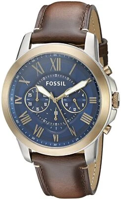 Reloj para hombre Fossil Grant cronógrafo esfera azul, correa de cuero marrón oscuro FS5150 Foto 1 de 2