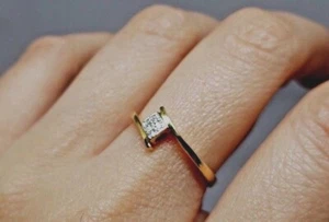 Anillo de diamantes genuinos vintage hecho a mano de oro amarillo de 18 k joyería fina talla 7,5 - Imagen 1 de 7