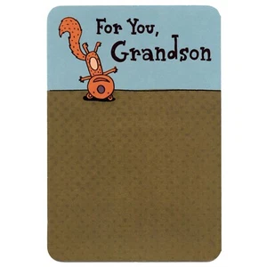 Cute HAPPY THANKSGIVING Greeting Card FOR GRANDSON, Fun Squirrel by Hallmark +✉ - Picture 1 of 5