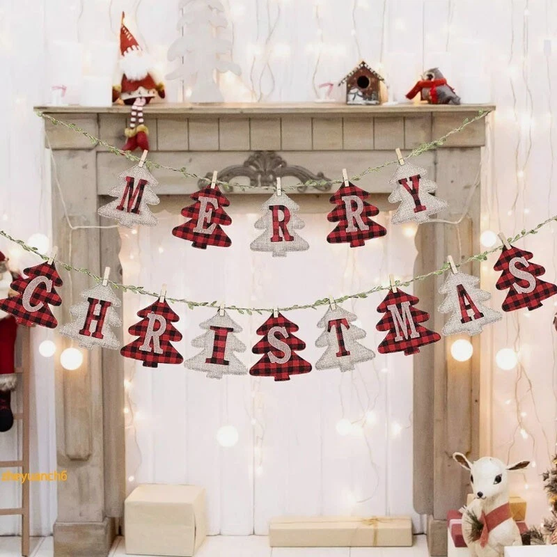 Guirnalda de arpillera rústica Feliz Navidad casa de campo arpillera decoración Foto 1 de 4