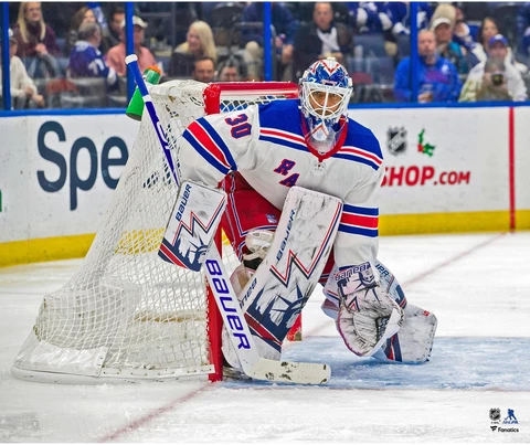 Henrik Lundqvist New York Rangers UnsignedJersey in Net 20x24 Photo Cover
