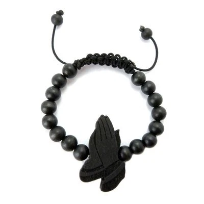 Good Quality Wood PRAYING HANDS Pendant w/ 8mm Adjustable Hip Hop Wood Bracelet - Image 1 of 4