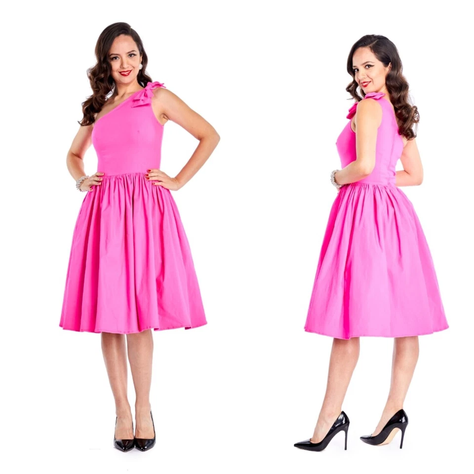 Vestido Bettie Page Pinup Belinda en Rosa Caliente Barie Astético Talla Pequeña Foto 1 de 4