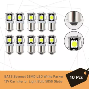 10x BA9S Bayonet 5SMD LED White Parker 12V Car Interior Light Bulb 5050 Globe - Picture 1 of 6
