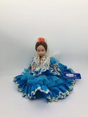 Marin Spanish porcelain doll blue dress 8 inch - Image 1 of 4