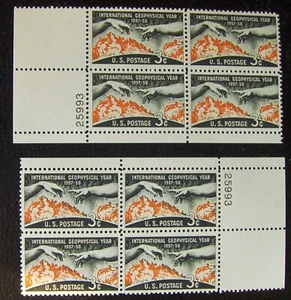 US 3¢ stamp SC #1107 International Geophysical Year MNH 2 plate blocks w/ matchi - Picture 1 of 1