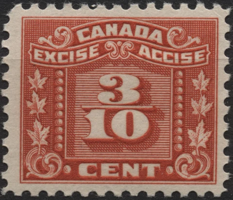 Canada VanDam #FX58 3/10c red Excise Stamp three leaf MH - 1934 Cover