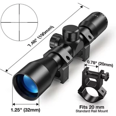 4X32 Compact Rifle Scope Crosshair Optical Gun Scope For Hunting w/Rail Mount - Image 1 of 4