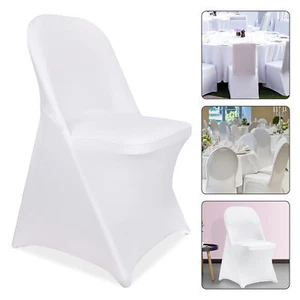 Fundas para sillas plegables blancas de spandex elásticas con bolsillos para las piernas para bodas y eventos - Imagen 1 de 13