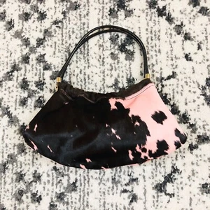 Bolso de Hombro Moschino Pequeño Pecerro Y2K Rosa Marrón Estampado de Vaca RARO - Imagen 1 de 7