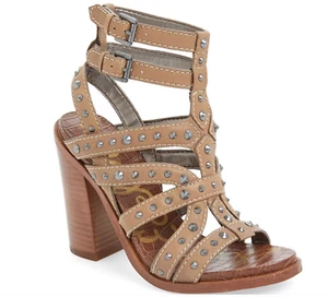 Sam Edelman Keith Tan Studded Gladiator Sandals Boho Strappy Block Heels SZ 10 M - Picture 1 of 9