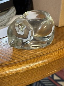 Glas schlafende Katze Kerzenhalter Klarglas Vintage Teelicht Windlicht - Bild 1 von 2