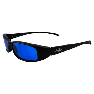 NEW ATTITUDE MOTORCYCLE GLASSES SUNGLASSES BLACK FRAMES SPRING HINGE BLUE LENS - Picture 1 of 7