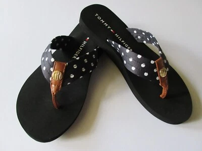 Tommy Hilfiger TWCAPTIO-T Black With Blue & White Fabric Strap Flip Flop New - Image 1 of 4