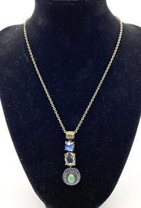 Brass-tone Pendant Necklace Crystal, Rhinestone, Bead with Lobster Claw Clasp - Picture 1 of 5