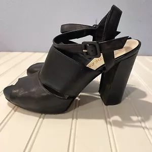 DELMAN Black Leather Peep Toe Block High Heels Women 8 4.5” heels - UC - Picture 1 of 12