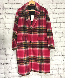 Desigual Pink Plaid Wool Coat Size XL BNWT (EG143F3)