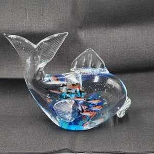 Multicolor Glass Fish Paperweight with Fish Inside Large Heavy 7" - Picture 1 of 11