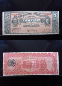 Mexico Chihuahua 5 Pesos 1914 C i1654 North Division Mexican Revolution War - Picture 1 of 3