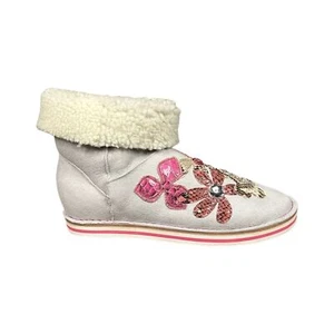 Paola Martini Womens EU 37 US 7 White Suede Shearling Boot Embellished Comfy NEW - Picture 1 of 7