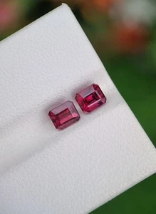 Emerald Cut Rhodolite Garnet Gemstone Pair | Natural | Loose | Untreated - Picture 1 of 4